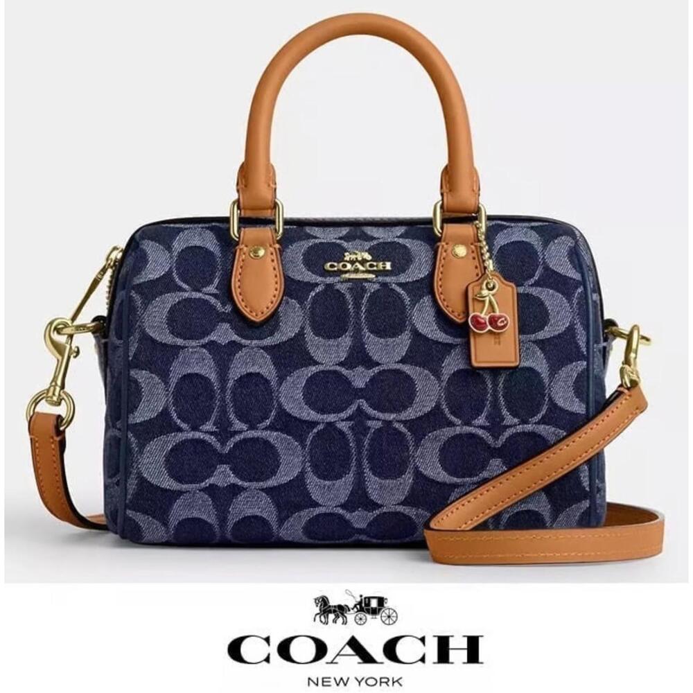 Coach Signature Canvas Small Satchel Bag with Leather Handles